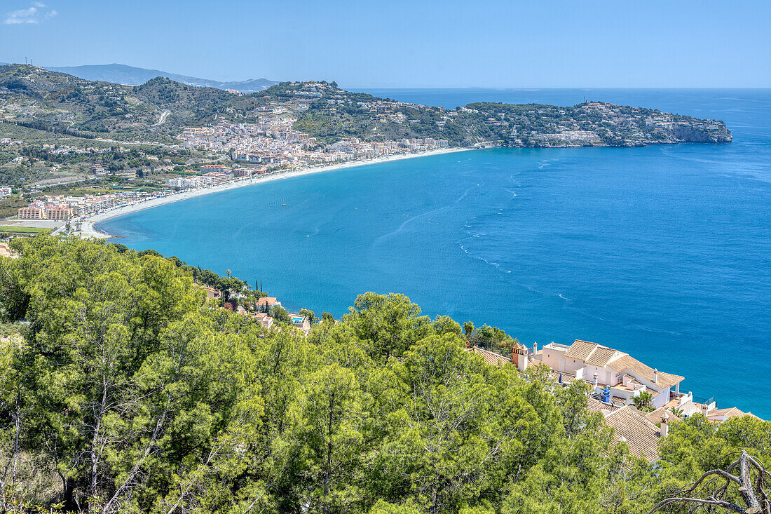 Beautiful coastal scenery of Almuñecar and La Herradura beach in Andalusia, Spain.