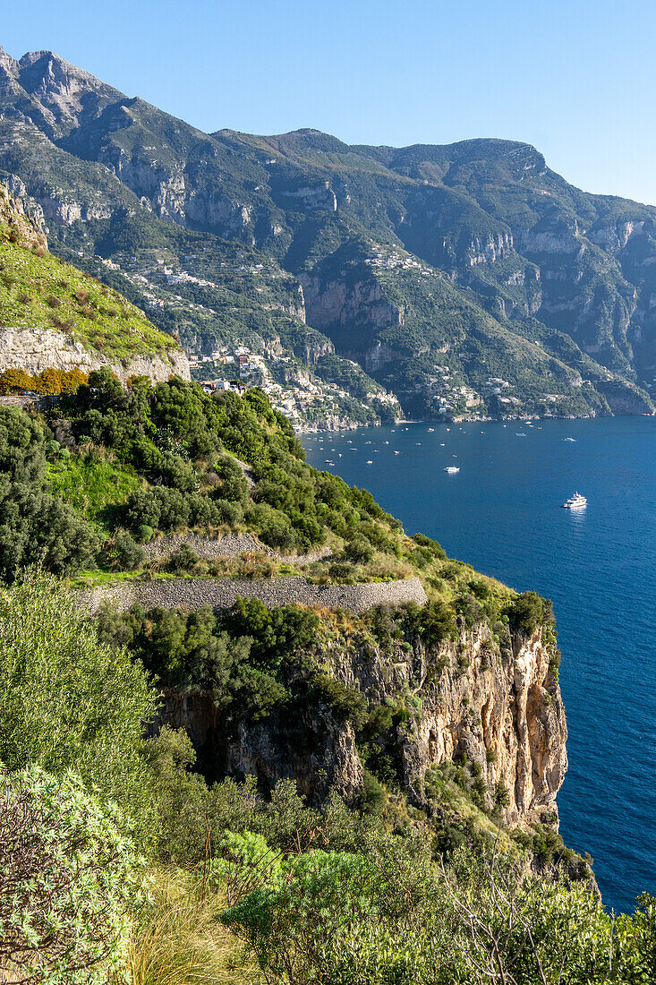 The cliffs of the Amalfi Coast of the Sorrento Peninsula in italy on the Gulf of Salerno.