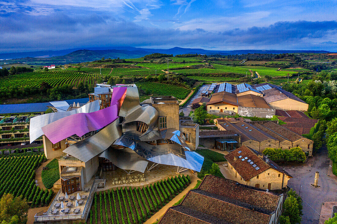 Exterior of Marques de Riscal Hotel Winery - La Rioja Alavesa, Alava, Araba Euskal herria, Euskadi Spain.