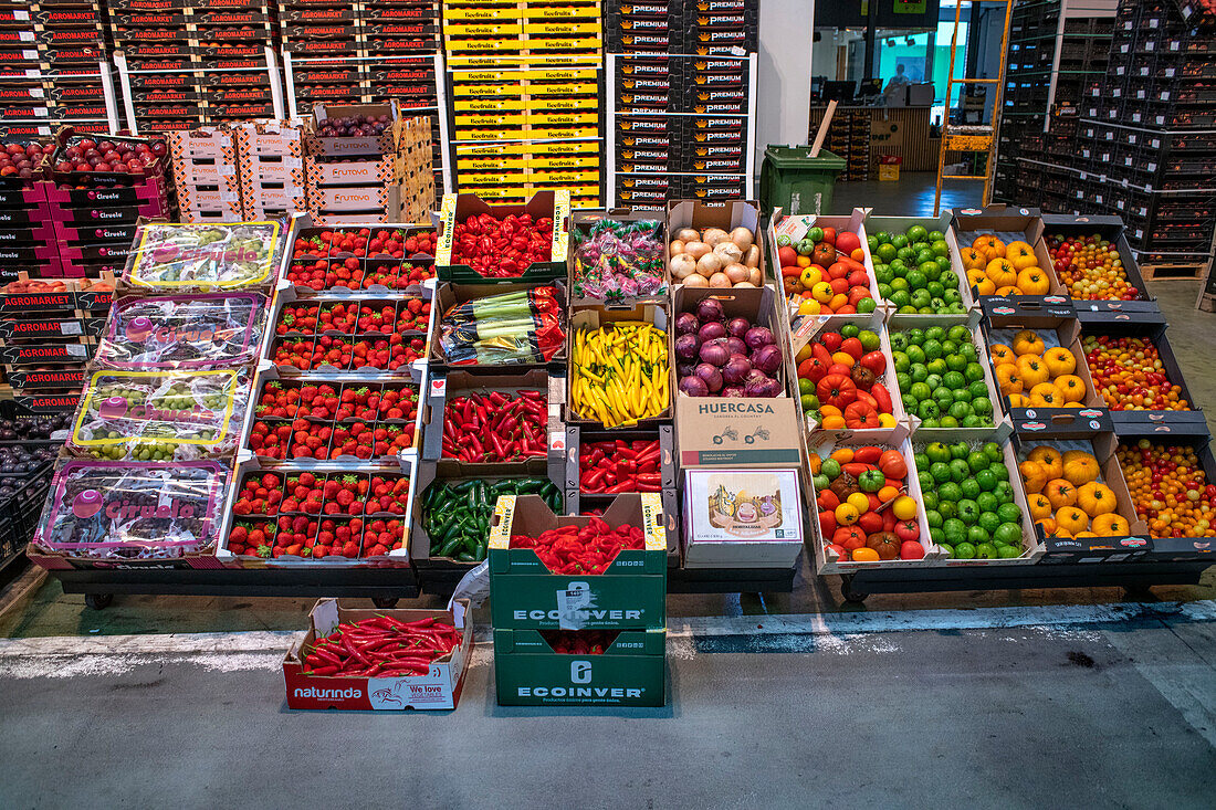 Abteilung für Obst und Gemüse in der Mercabarna. Barcelonas zentraler Markt. Barcelona. Spanien