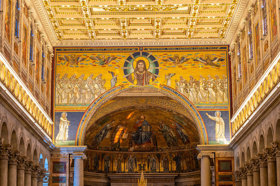 The 5th Century triumphal arch of the central nave of the Basilica of St. Paul Outside the Walls, Rome, Italy.