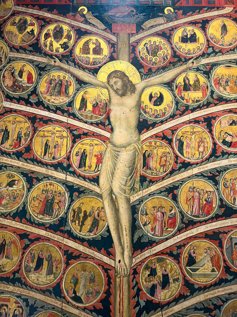 Detail of the Tree of Life by Pacino di Buonaguida in the Accademia Gallery in Florence, Italy. Circa 1310-1315 A.D.