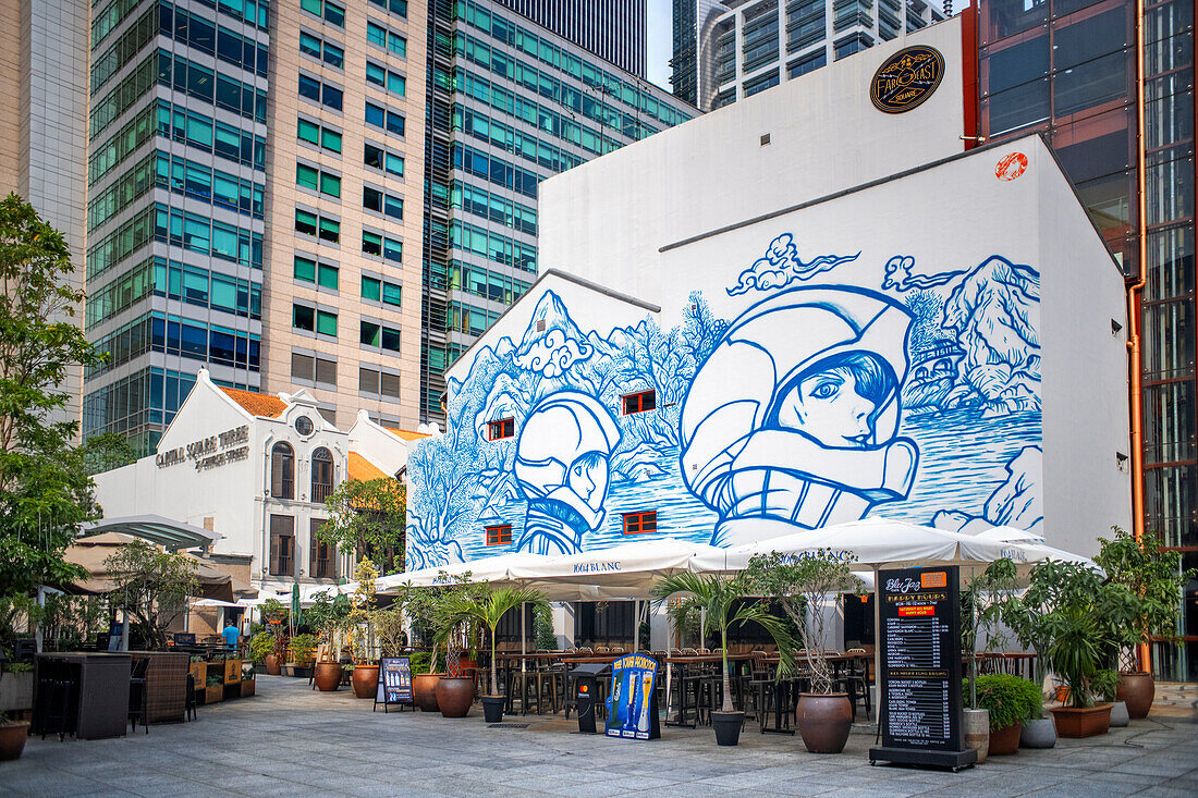 A wall painting in Far East Square shopping mall, Chinatown, Singapore