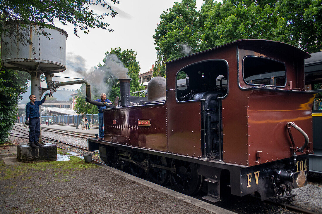 Alter Dampfzugwagen von Azpeitia im Baskischen Eisenbahnmuseum, einem der bedeutendsten seiner Art in Europa. Eisenbahngeschichte von Euskadi in Azpeitia, Gipuzkoa, Euskadi, Baskenland, Spanien.