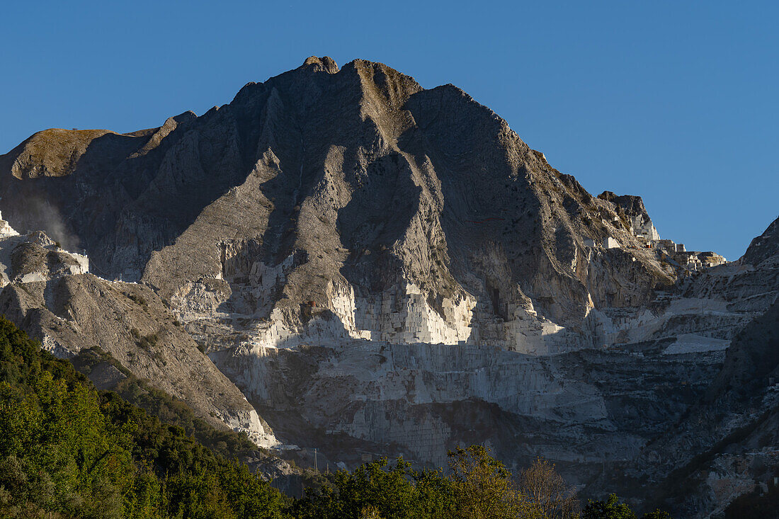 A view of the marble quarries of the Fantiscitti Basin near Carrara, Italy.