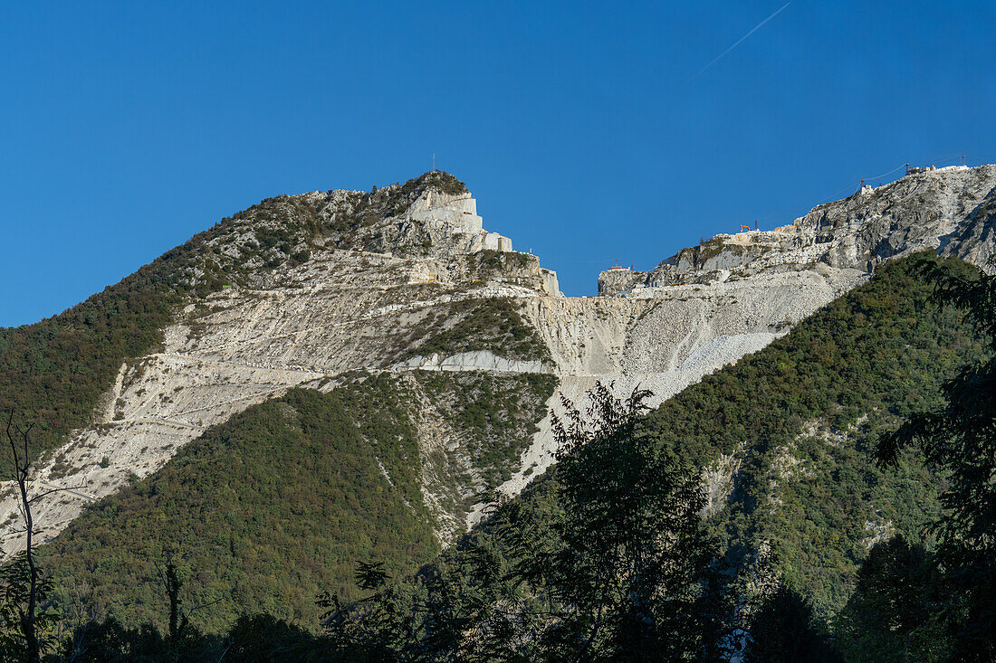 A view of the marble quarries of the Fantiscitti Basin near Carrara, Italy.