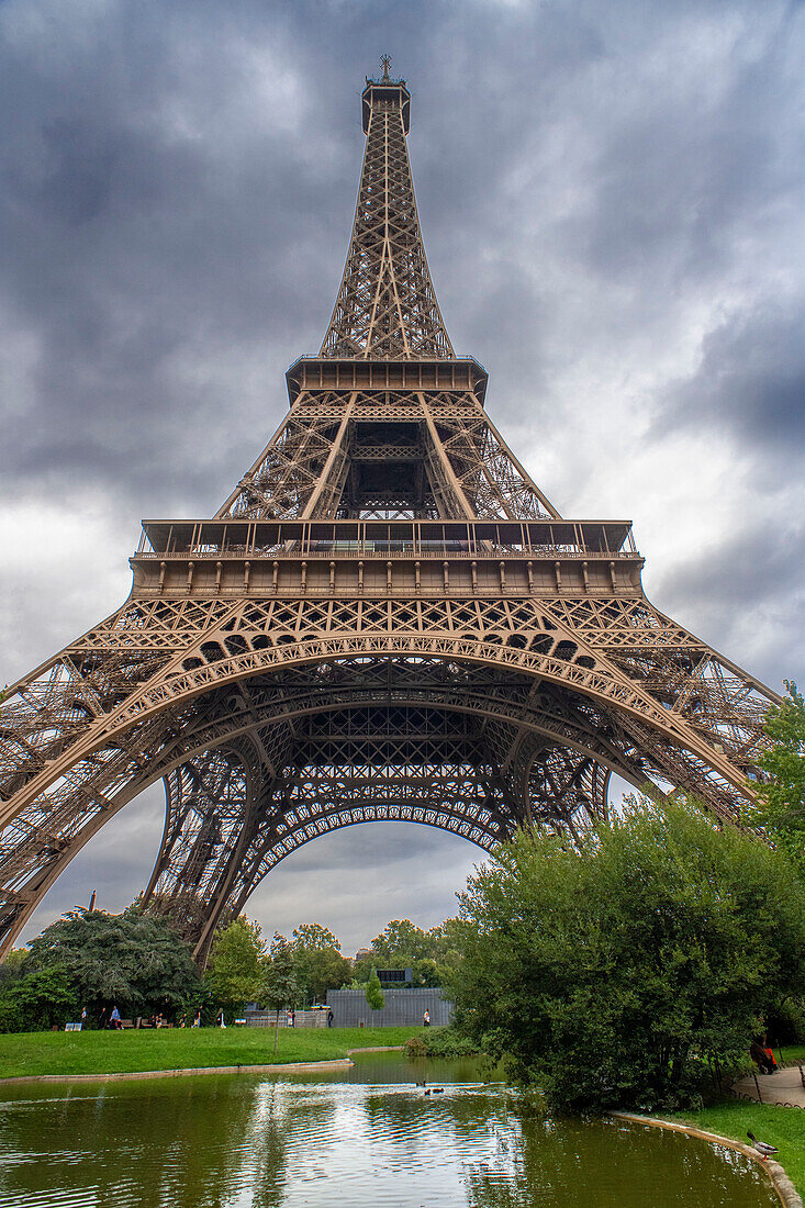 Close up of the intricate Eiffel Tower wrought iron lattice work , The Eiffel Tower is the most visited paid monument in the world , Paris ,France