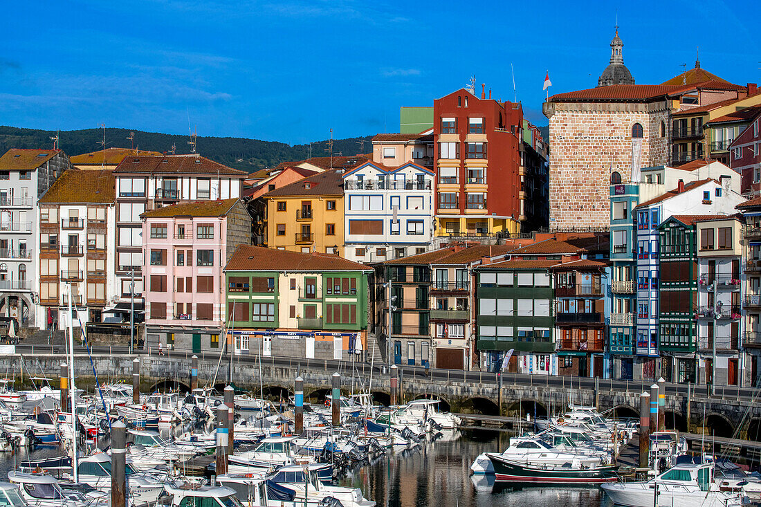 Altstadt und Fischereihafen von Bermeo in der Provinz Biskaya im Baskenland in Nordspanien.