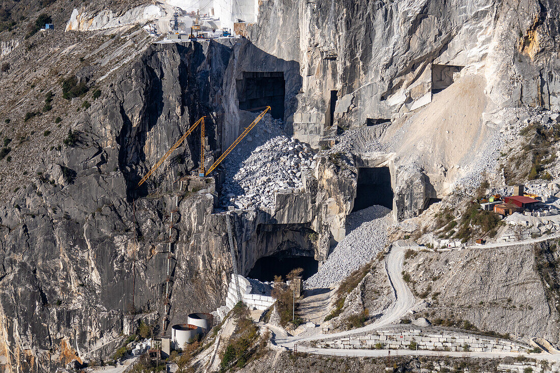 An active marble quarry in the Fantiscritti Basin in Apuan Alps near Carrara, Italy.