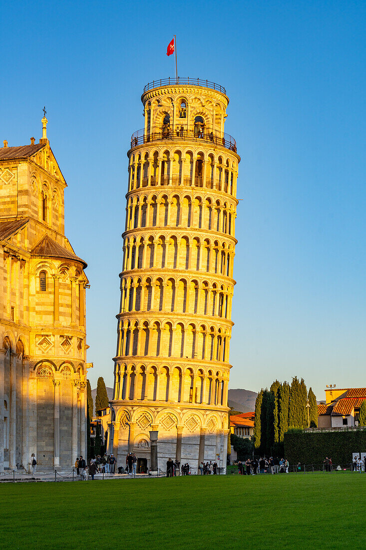 Der schiefe Turm von Pisa, der Campanile oder Glockenturm des Doms oder der Kathedrale von Pisa. Pisa, Italien.