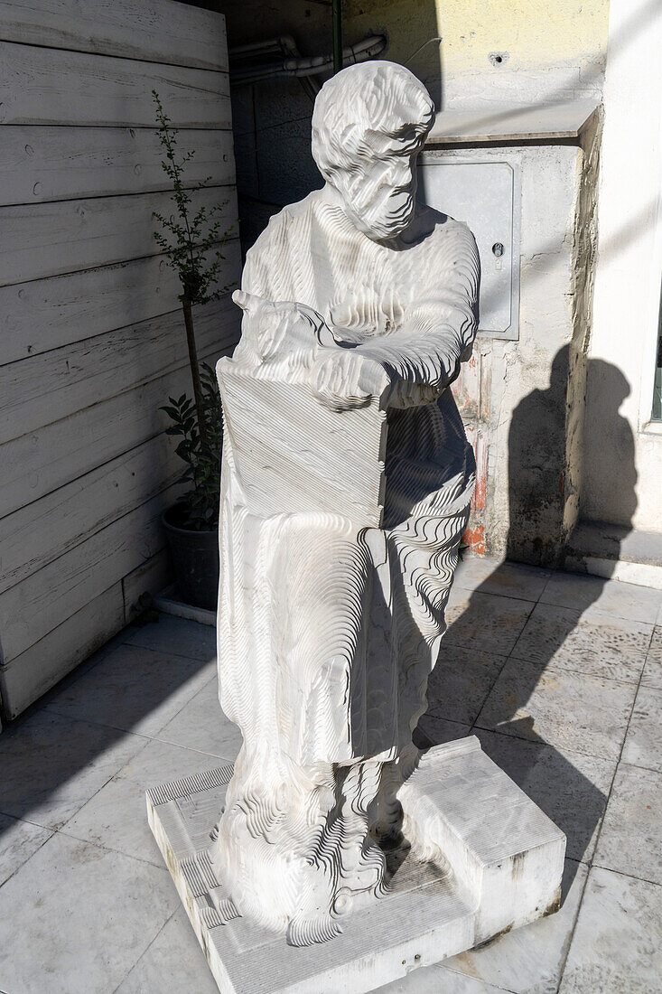 A sculpture roughed out with a CNC milling machine prior to hand finishing at a carving studio. Fantiscritti, Carrara, Italy.