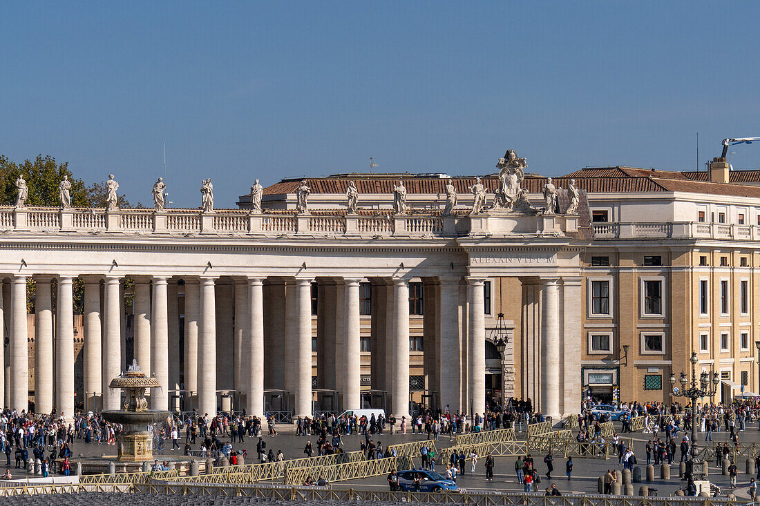 Statues on top of the portico around Saint Peter's Square in Vatican City in Rome, Italy.