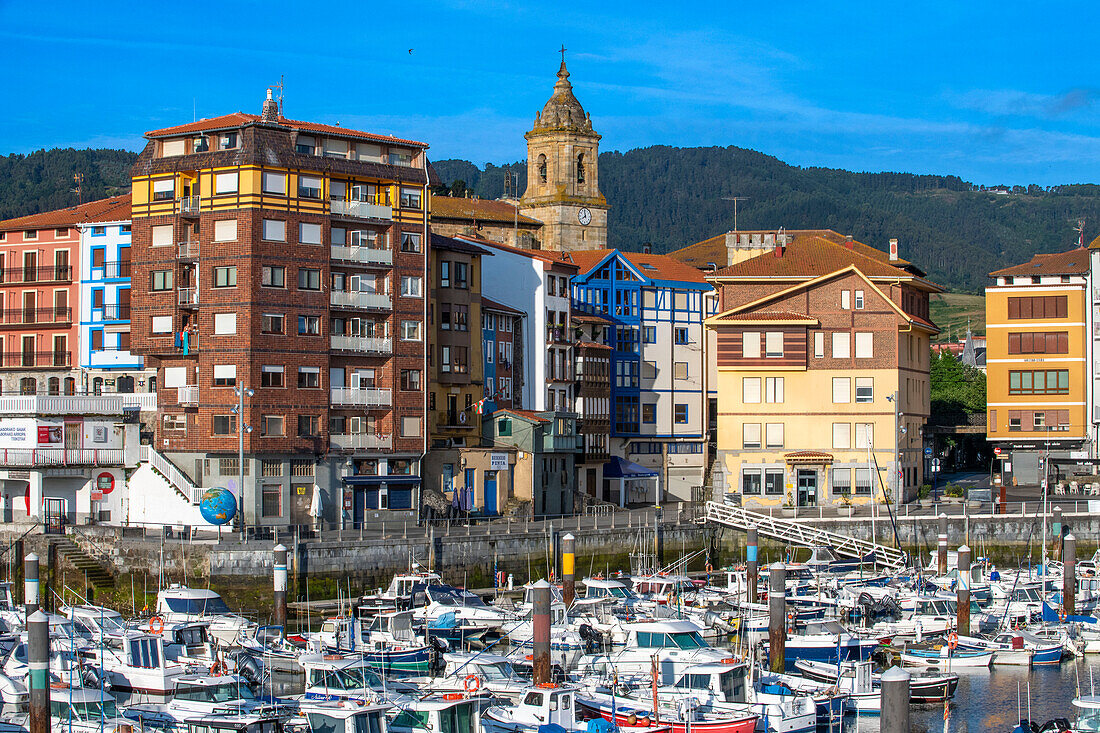 Altstadt und Fischereihafen von Bermeo in der Provinz Biskaya im Baskenland in Nordspanien.