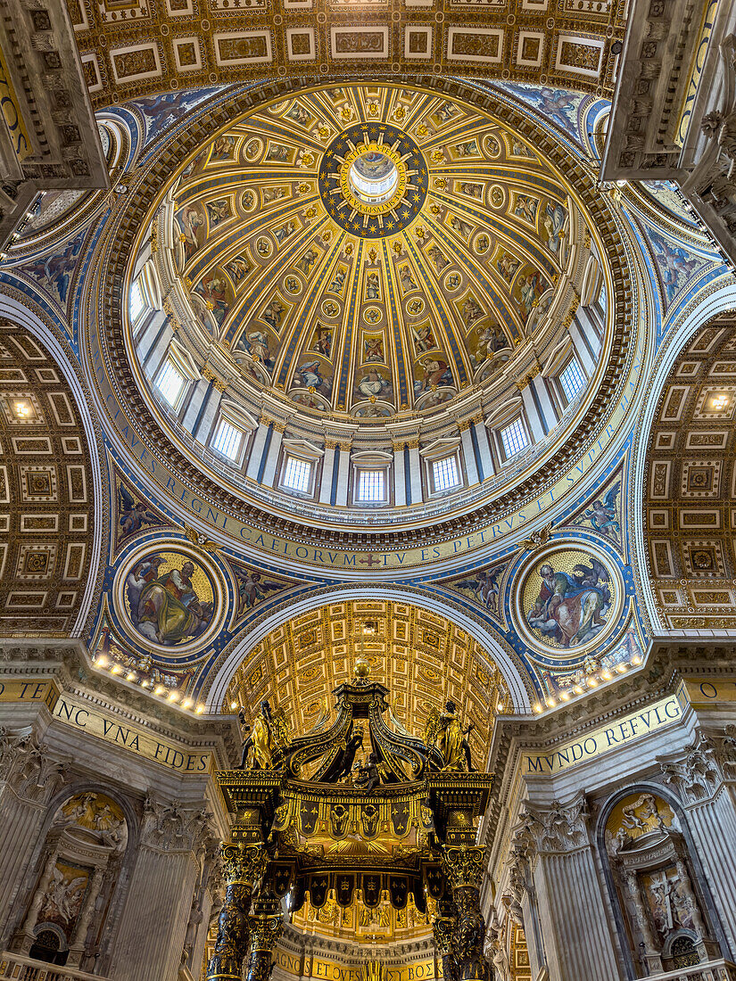 Bernini's Baldachin & the inside of the dome of St. Peter's Basilica, Vatican City, Rome, Italy.