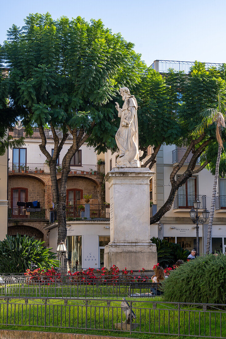 Statue of Sant'Antonino Abate on the Piazza Sant'Antonino in the historic center of Sorrento, Italy. He is the patron saint of the city.