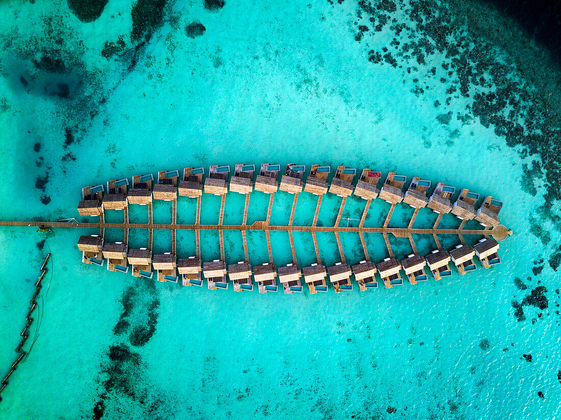 Aerial view of the Outrigger maldives Maafushivaru luxury resort, South Ari Atoll region Maldives