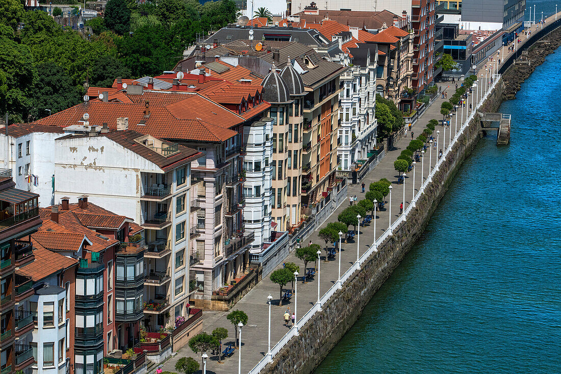 Portugalete views from Vizcaya Bridge, a transporter bridge that links the towns of Portugalete and Getxo, Bilbao province, Basque Country, Euskadi, Spain.