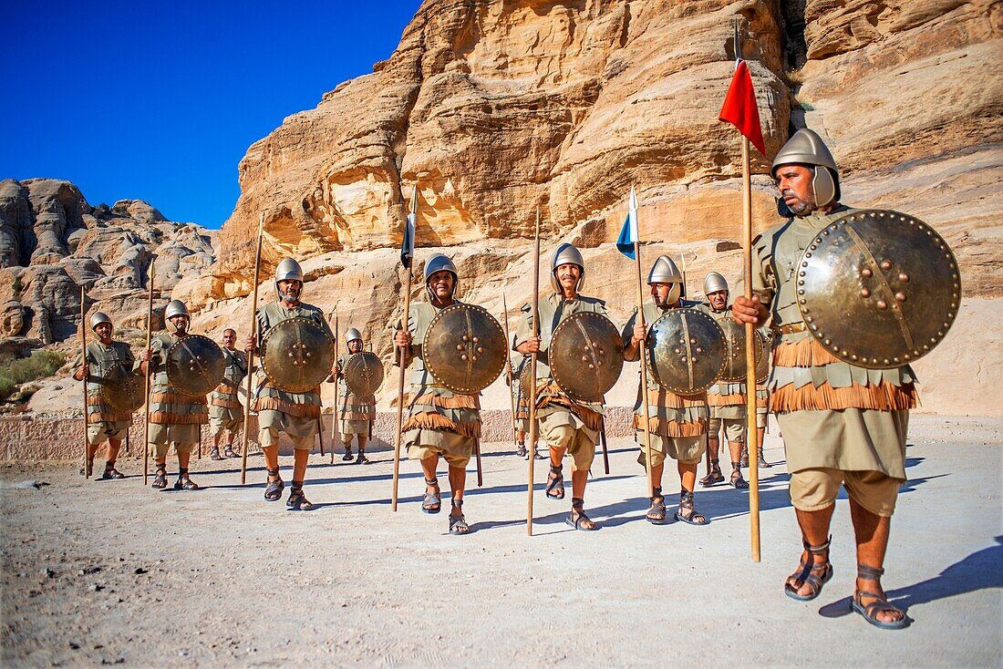 Nabatean soldiers parade at Petra. Jordan.