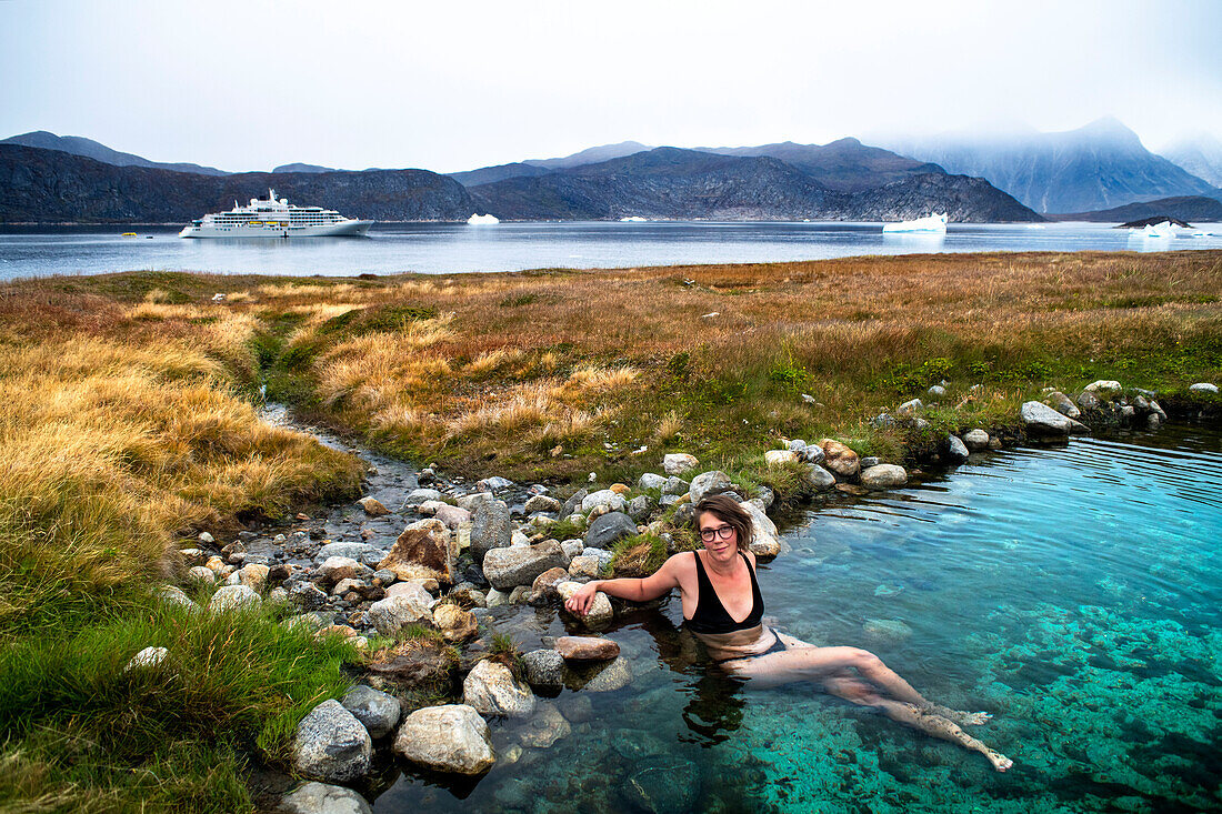 Uunartoq Island Hot Springs, greenland thermal pool or hot springs resulting from geothermal energy; Uunartoq Island, Southern Greenland, Europe. Greenland landscape