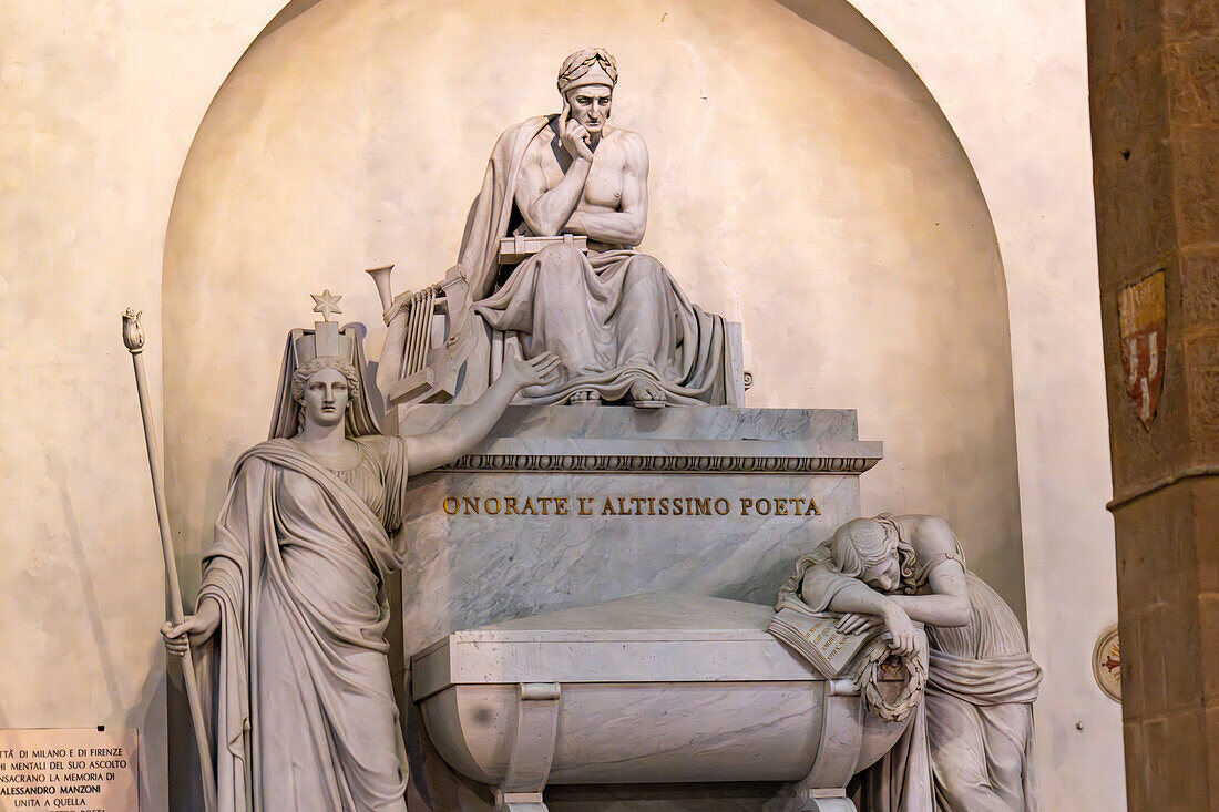 The Cenotaph of Dante Alighieri in the Basilica of Santa Croce, Florence, Italy. Made by Stefano Ricci between 1818 and 1829. Dante's remains are actually buried in Ravenna, Italy.