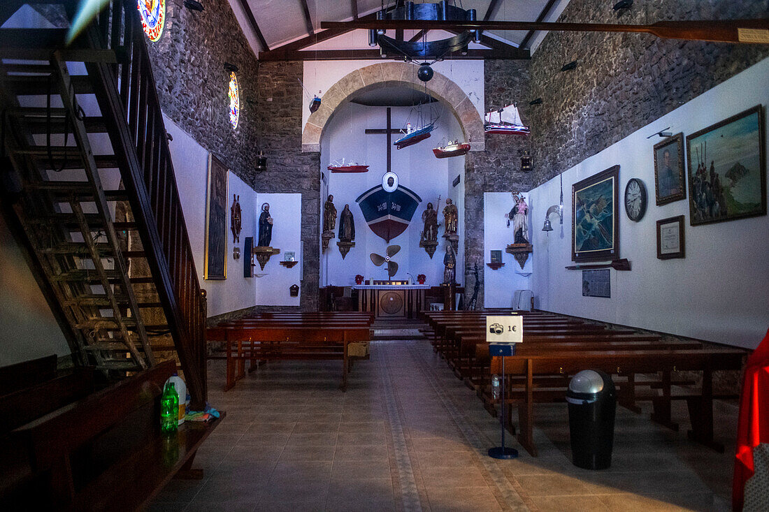 Chapel in San Juan de Gaztelugatxe, Dragon-stone in Game of Thrones, bridge and stone stairs, Basque Country, Euskadi, Euskaerria, Spain.