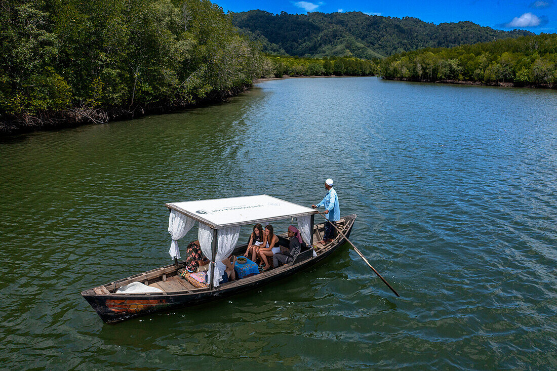 Boat Mangrove tour on gondola boat by Tung Yee Peng Villagers, Lanta Yai Island, Krabi Province, Thailand.