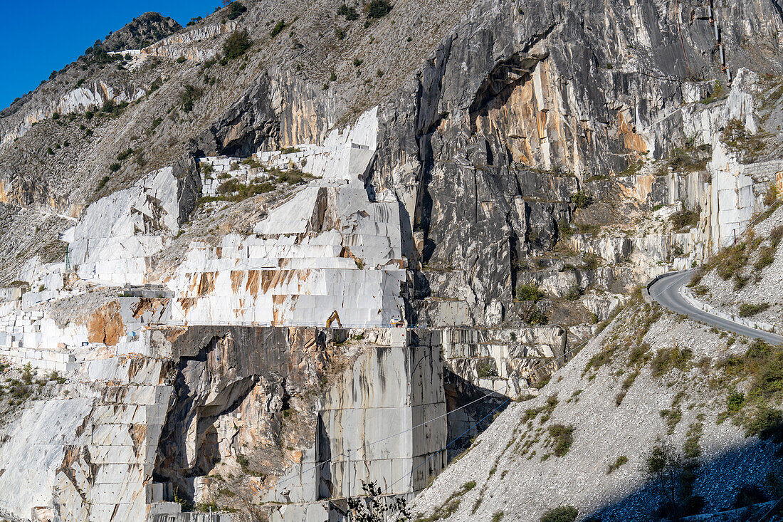 An active marble quarry in the Fantiscritti Basin in Apuan Alps near Carrara, Italy.