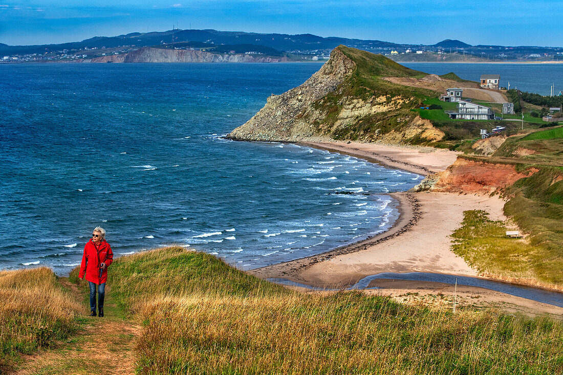 Colorful cliffs in Butte du Quai de La Pointe-Basse, Iles de la Madeleine, Magdalen Islands, Quebec, Canada.