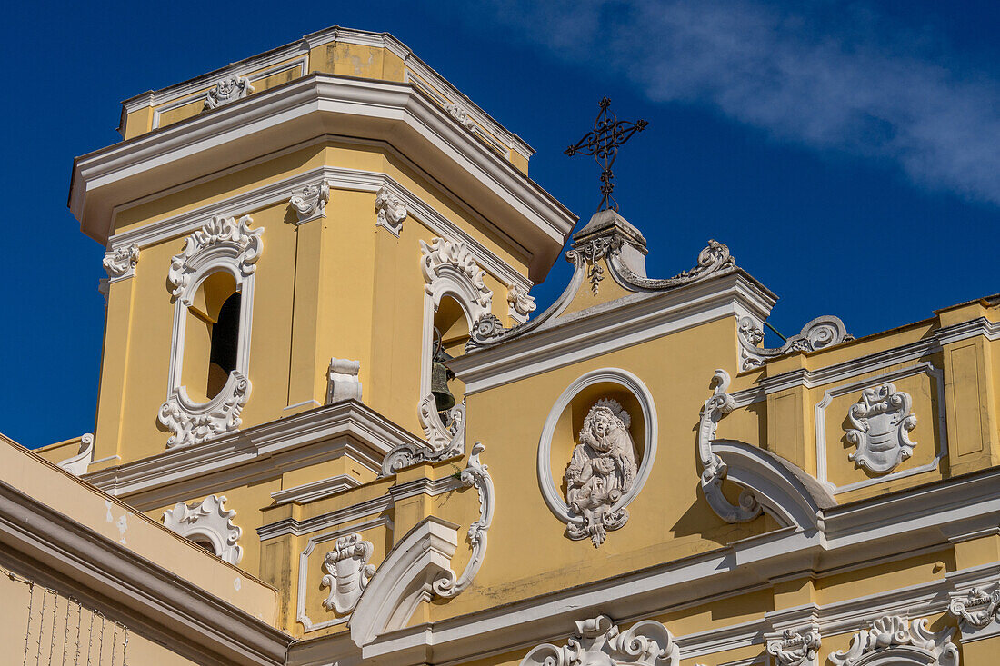 Facade of the Sanctuary of the Madonna del Carmine in Sorrento, Italy.