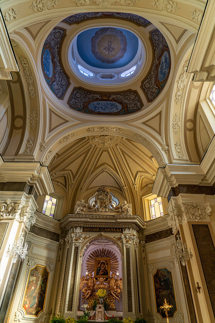 Altarpiece & cupola of the Sanctuary of the Madonna del Carmine in Sorrento, Italy.