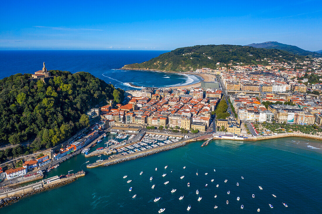 Panoramic view of San Sebastian or Donostia in Donosti San Sebastian city, north of Spain, Euskadi, Euskaerria, Spain.