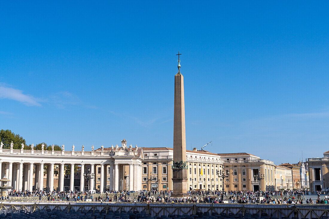 The Vatican Obelisk in the center of St. Peter's Square in Vatican City in Rome, Italy, brought from Egypt in 40 A.D.