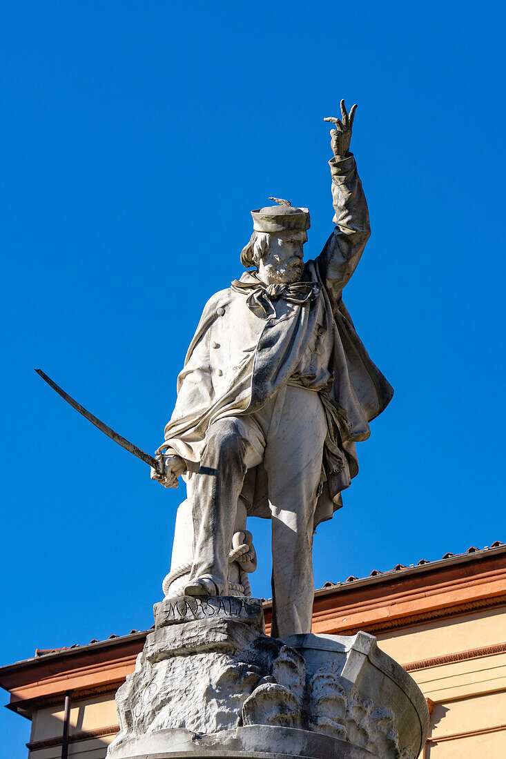 Statue of Giuseppe Garibaldi in the Piazza Garibaldi by Carlo Nicoli in 1889. Carrara, Italy.