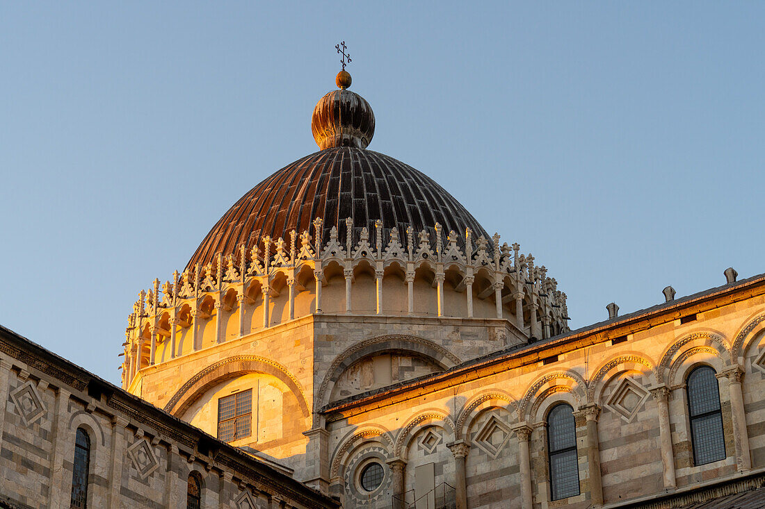 The dome of the Pisa Duomo or Primatial Metropolitan Cathedral of the Assumption of Mary in Pisa, Italy.