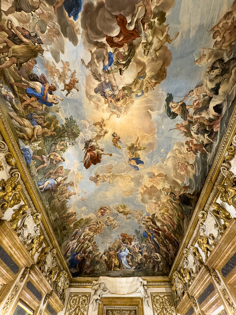 Baroque paintings on the ceiling of the Mirror Gallery in the Palazzo Medici Riccardi, Florence, Italy. Painted in the 1680s by Luca Giordano.