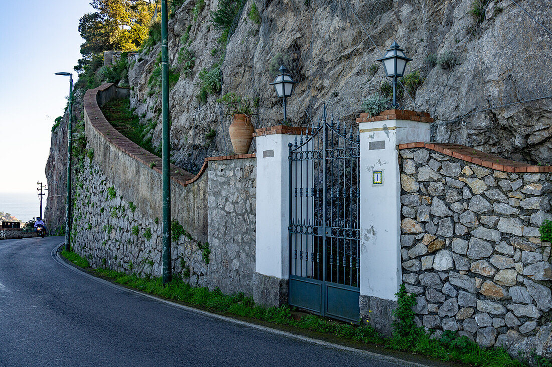 Gateway and stairs up to a private mansion in Anacapri on the island of Capri, Italy.