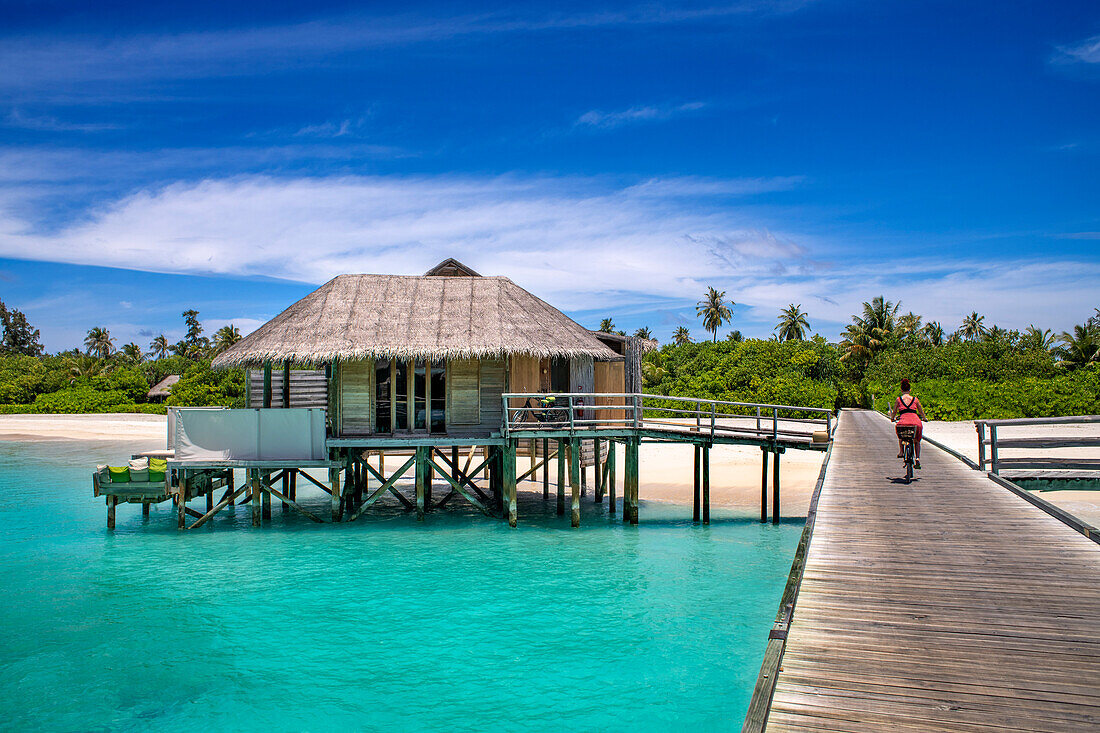 Luxury ower water villas of Six Senses Laamu maldives luxury resort villas, Laamu Atoll region Maldives