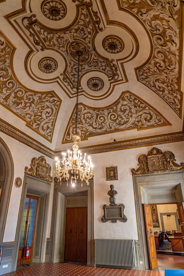 Carved coved ceiling in a room in a room in the Palazzo Medici Riccardi, Florence, Italy.