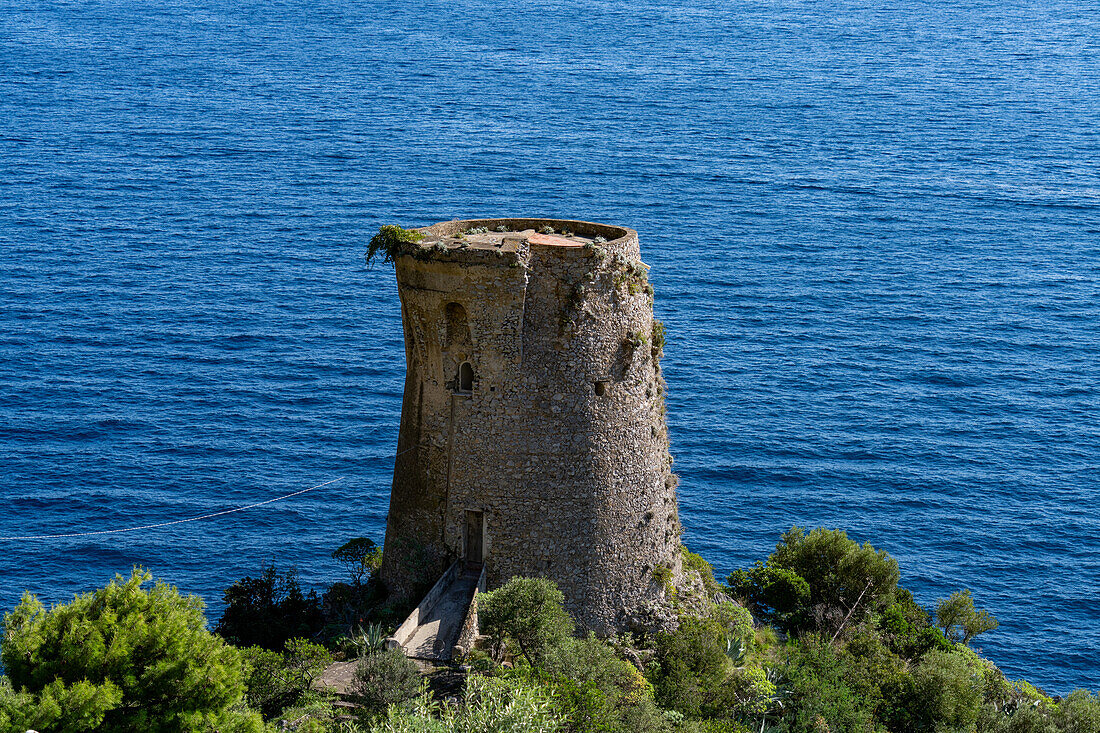 The Asciola tower or Torre a Mare, a medieval Saracen watch tower on the Amalfi Coast at Praiano, Italy.