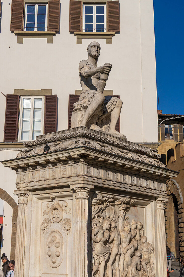 The monument to Giovanni delle Bande Nere in the Piazza San Lorenzo in Florence, Italy. Giovanni was the father of Cosimo I de' Medici.