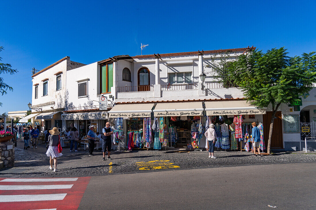 Tourists shop for souvenirs in the resort town of Anacapri on the island of Capri, Italy.