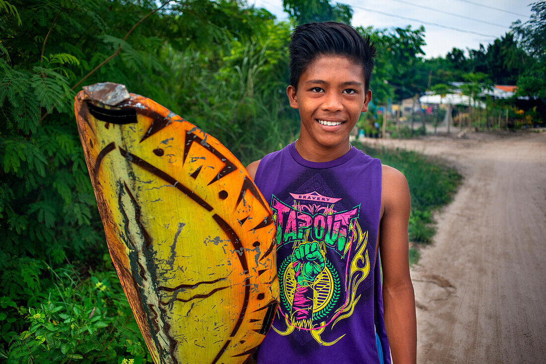 Local people dressed in a costume at local festival of Lawihan Festival in Malapascua island, Cebu, Philippines.