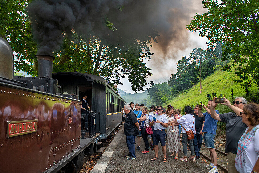 Azpeitia old steam train car in the Basque Railway Museum one of the most important of its kind in Europe. Railway history of Euskadi in Azpeitia, Gipuzkoa, Euskadi, Basque country, Spain.