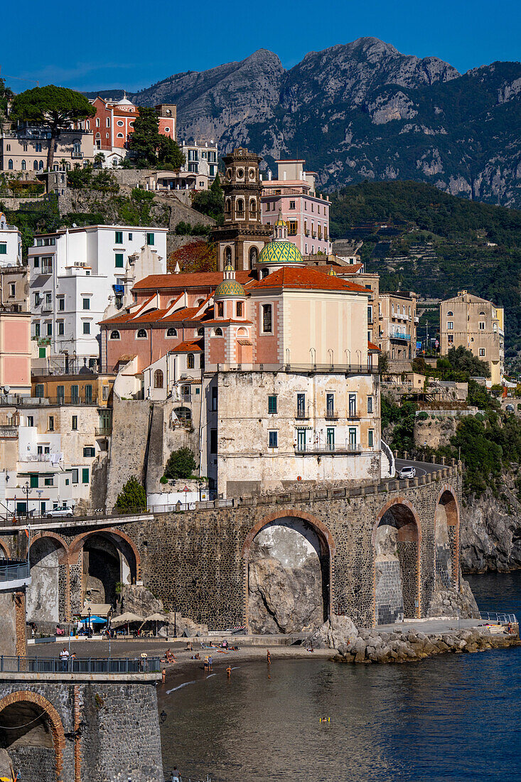 The Collegiate Church of Santa Maria Maddalena in the town of Atrani on the Amalfi Coast of Italy.