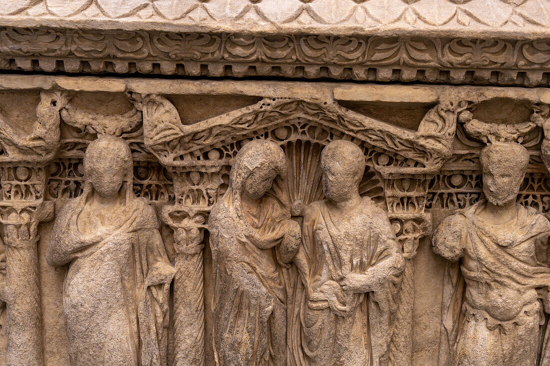 Detail of a 2nd Century Roman sarcophagus in the Duomo Museum in Florence, Italy. The scene depicts Castor and Pollux.