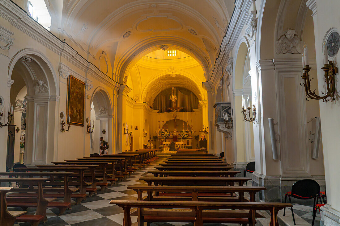 A sunray in the nave of the Church of Santa Sofia in the town of Anacapri on the island of Capri, Italy.