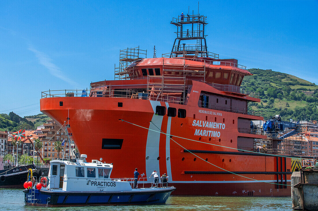 Heroinas de Salvora Rettungsboot, Salvamento Marítimo in Santurce, Provinz Bilbao, Baskenland, Euskadi, Spanien.