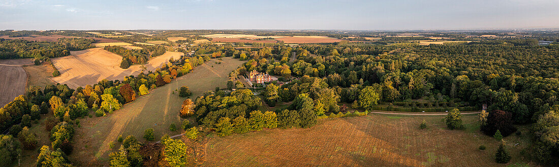 Countryside looking towards the Edwardian mansion of Doddington Place and Gardens, Doddington, Lincolnshire, England, United Kingdom