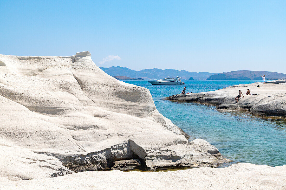 White chalk cliffs in Sarakiniko, Milos island, Cyclades, Greek Islands, Greece