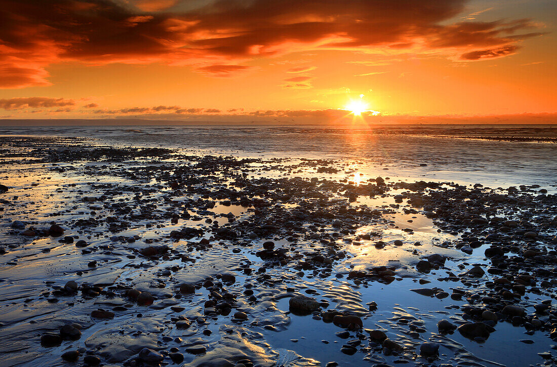 River Ogmore estuary at sunset, Ogmore-by-Sea, Bridgend, South Wales, United Kingdom